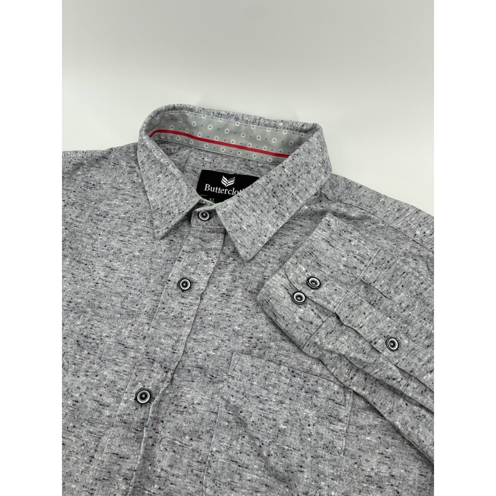 Buttercloth Shirt XL Tall Gray Heather Button Up Soft Stretch Casual 100% Cotton